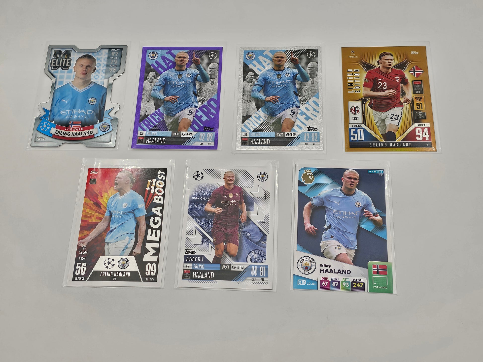 Job Lot of 7 x Different Erling Haaland Football Cards, Topps Match Attax & Panini