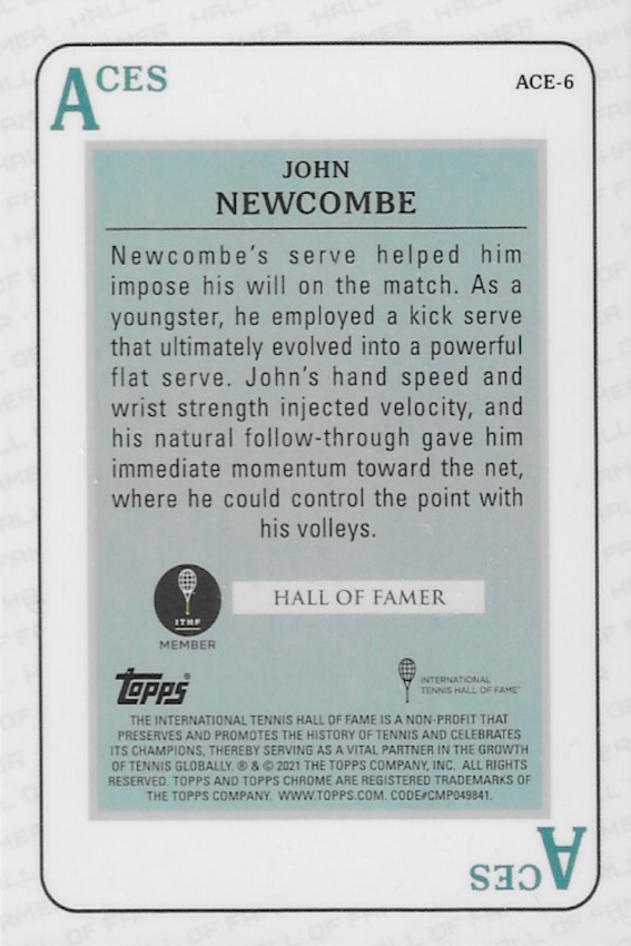 John Newcombe Aces Refractor Card Number #ACE-6  - 2021 Topps Chrome (Back of card)