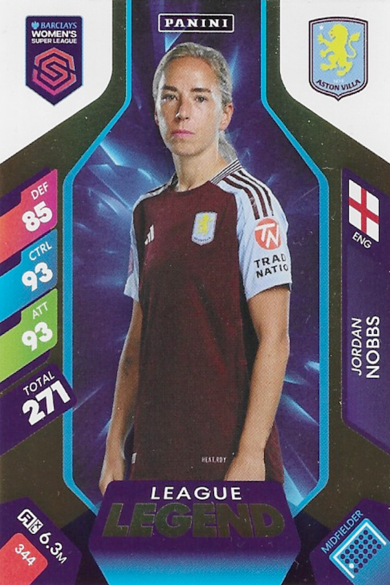 Jordan Nobbs League Legend Card #344 - WSL 2025 Women's Super League Panini Adrenalyn XL