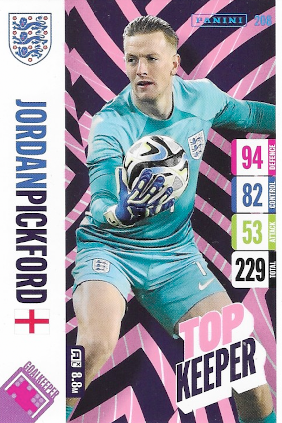 Jordan Pickford Top Keeper Card Number 208  - Adrenalyn XL 2024 England Tournament Edition by Panini