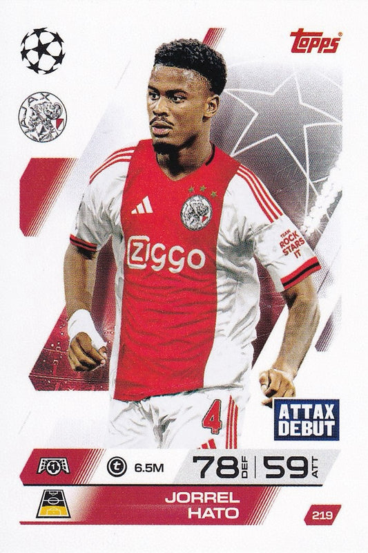 Jorrel Hato Base Card #219, Attax Debut - Topps Match Attax 25/26 (2025/2025) Ajax