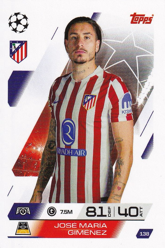 Jose Maria Gimenez Base Card #138 - Topps Match Attax 25/26 (2025/2026) Atlético Madrid
