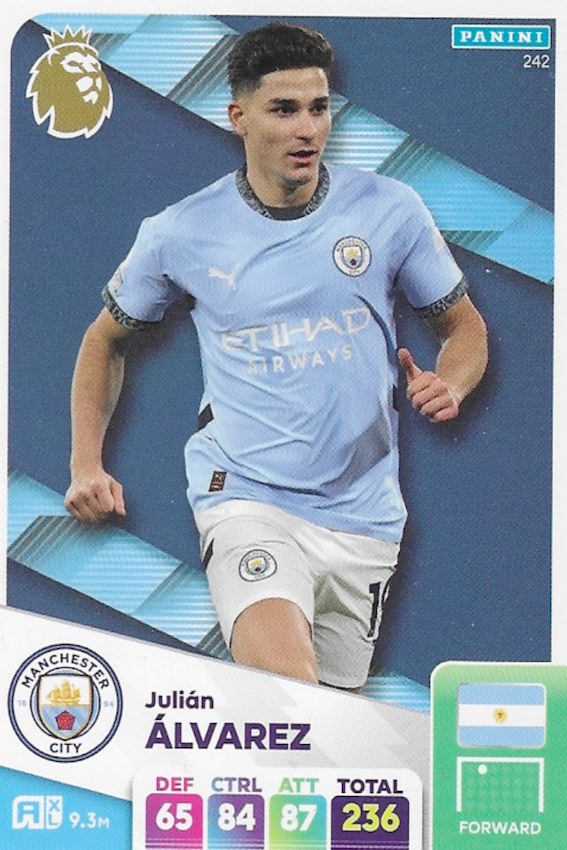 Julian Alvarez Base Card #242 - Adrenalyn XL 2025 Premier League (Manchester City)