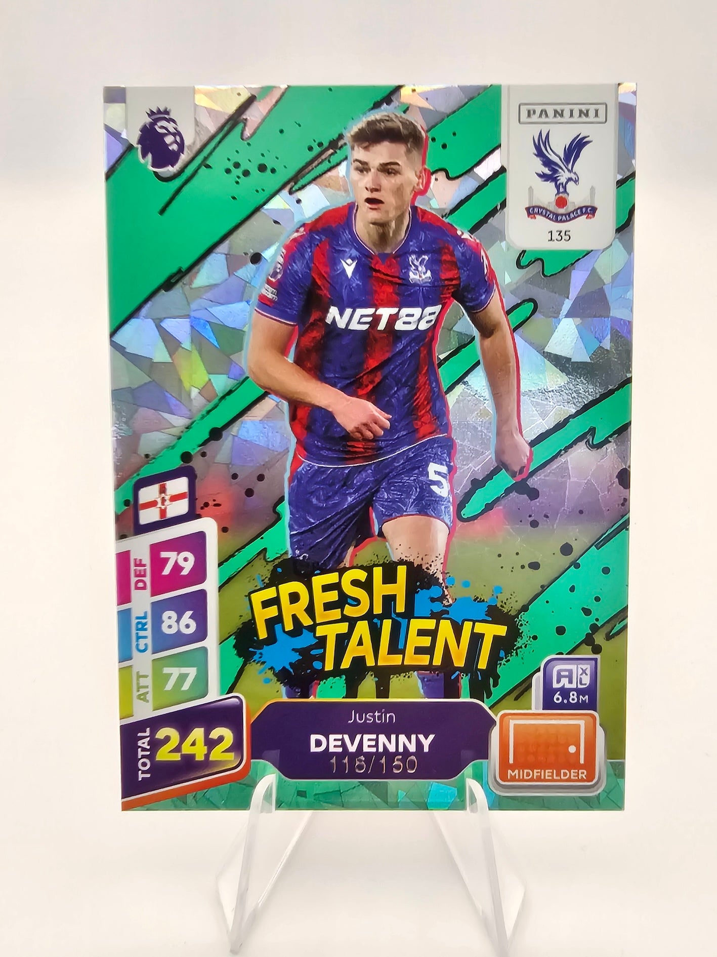 RARE Justin Devenny Green Numbered Parallel 116/150 Adrenalyn XL Plus 2025 #135 (Crystal Plalace)