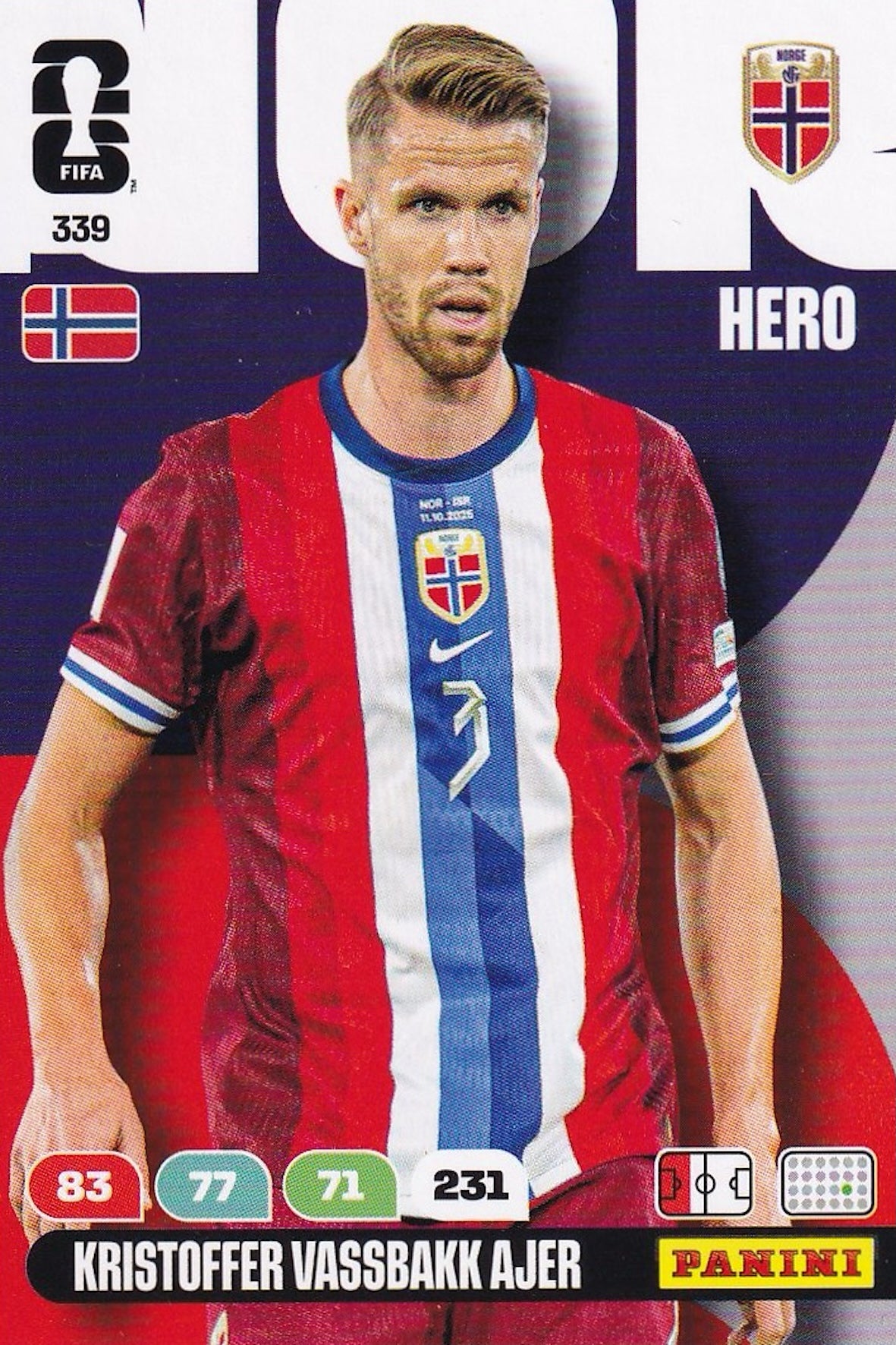 KRISTOFFER VASSBAKK AJER Hero Base Card #339 - FIFA WORLD CUP 2026 - Panini Adrenalyn XL - Norway