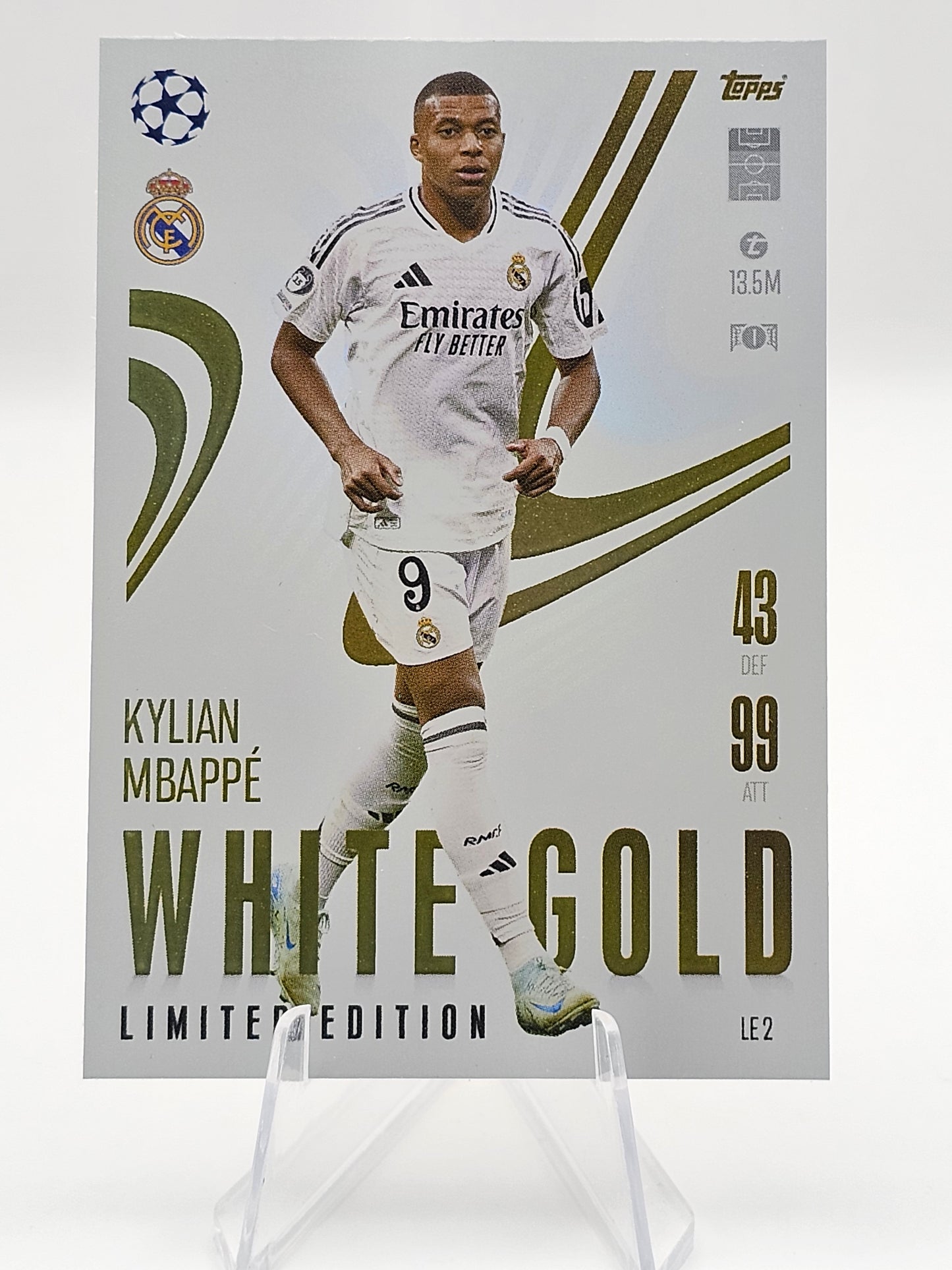 Kylian Mbappe White Gold Limited Edition Card, LE2 - Topps Match Attax Extra 2024/2025