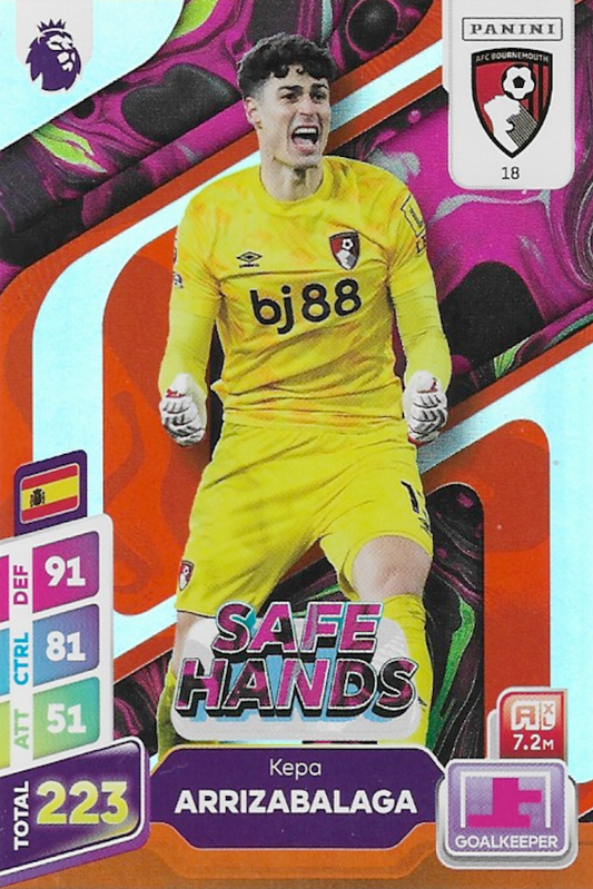 Kepa Arrizabalaga Safe Hands Orange Parallel #18 - Panini Adrenalyn XL PLUS 2025 (AFC Bournemouth)