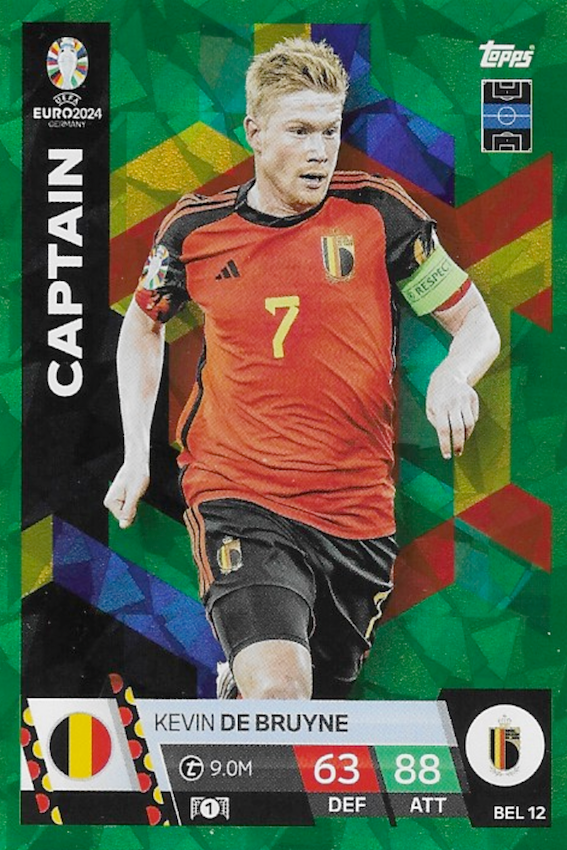 Kevin De Bruyne Green Emerald Captain Card Number BEL 12 - Topps Match Attax Euro 2024 (Belgium)