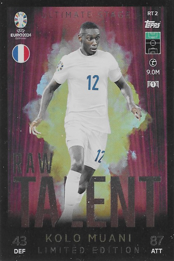 Kolo Muani Raw Talent Ultimate Stage Limited EDition Card No RT2 - Topps Match Attax Euro 2024