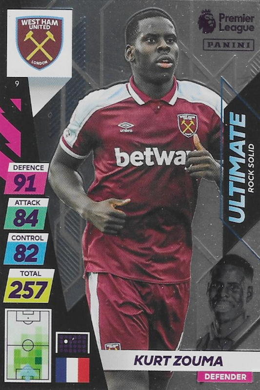 Kurt Zouma Ultimate Rock Solid Card, No #9 - Adrenalyn XL Premier League Plus 2022 by Panini (West Ham United)