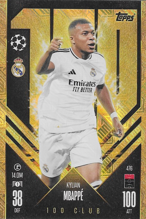 Kylian Mbappe 100 Club Card No 476 - Topps Match Attax 2024/2025