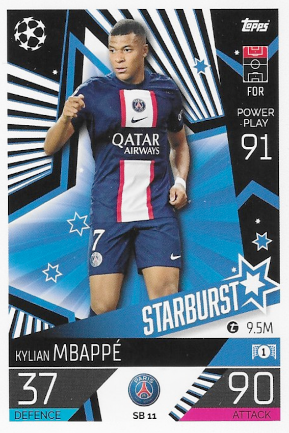 Kylian Mbappe Base Card Number SB 11 - Match Attax Extra 2022/23 (PSG)