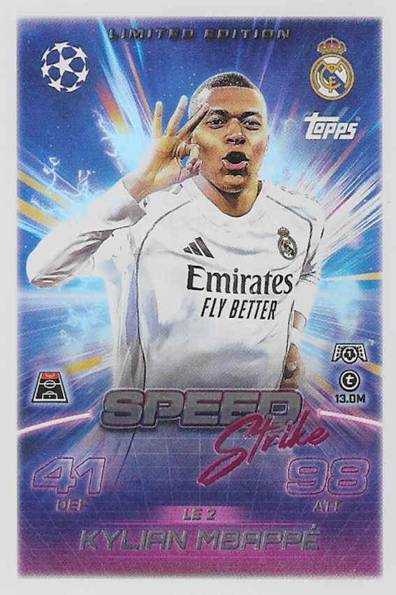 Kylian Mbappe Speedstrike Limited Edition Card #LE2 - Topps Match Attax 25/26 (2025/2026) Real Madrid