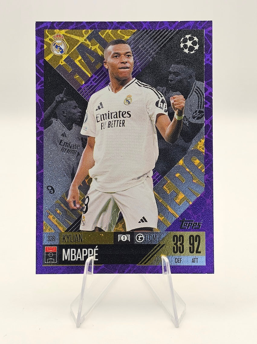 Kylian Mbappe PURPLE PARALLEL Hat Trick Hero Card #328 - Match Attax EXTRA 24/25 (2024/2025)