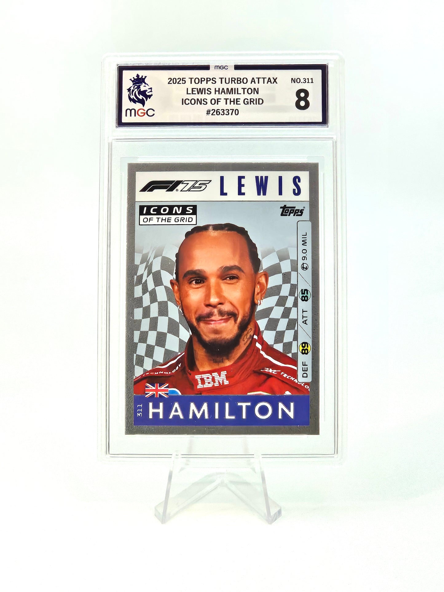 Lewis Hamilton Icons of the Grid Trading Card #311 - 2025 Topps Turbo Attax Formula One (MGC 8 Graded)