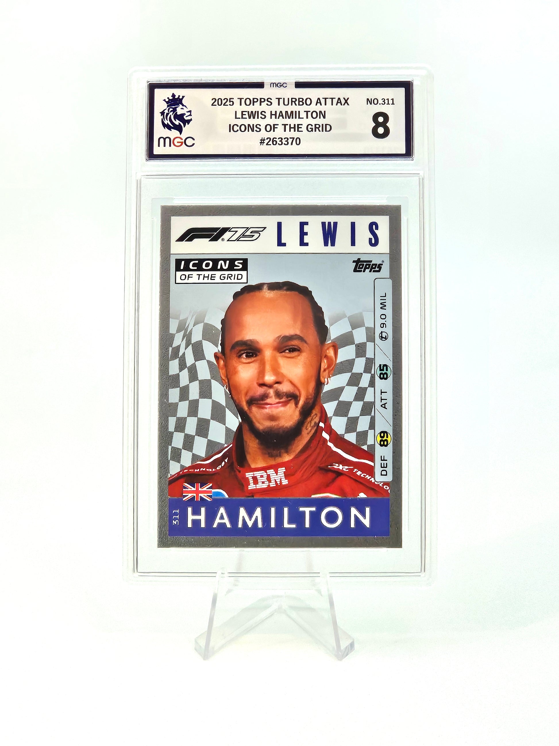 Lewis Hamilton Icons of the Grid Trading Card #311 - 2025 Topps Turbo Attax Formula One (MGC 8 Graded)