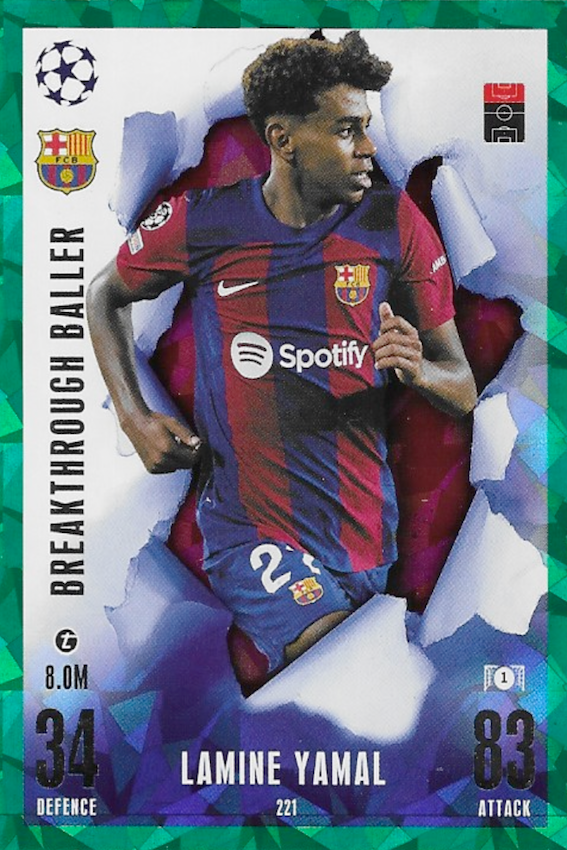 Lamine Yamal Green Emerald Breakthrough Baller Card #221 - Topps Match Attax Extra 23/24 (2023/2024) Rookie