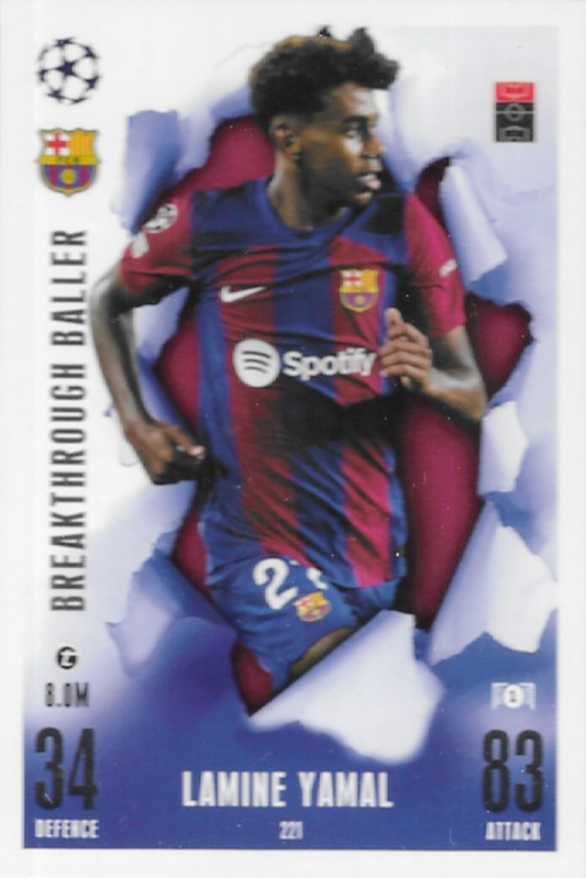 Lamine Yamal Breakthrough Baller Card #221 - 2023 Topps Match Attax FC Barcelona MGC 9 Graded