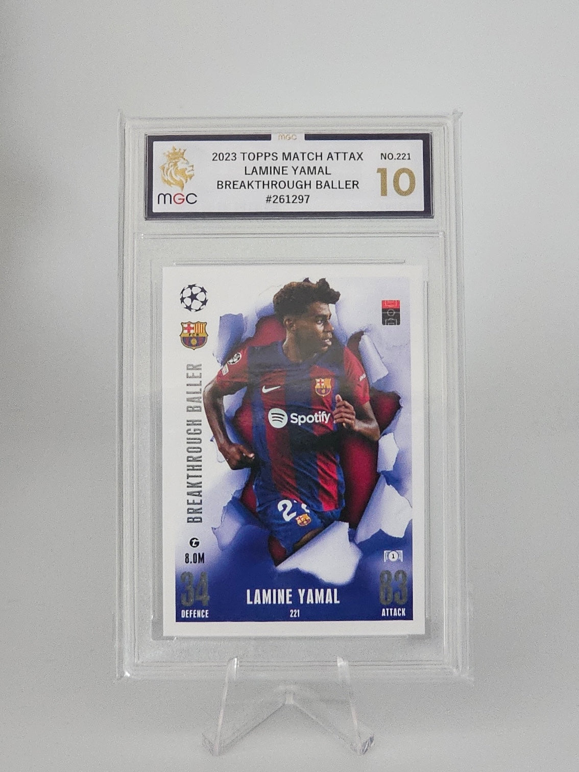 Lamine Yamal Breakthrough Baller Card #221 - 2023 Topps Match Attax MGC 10 Graded