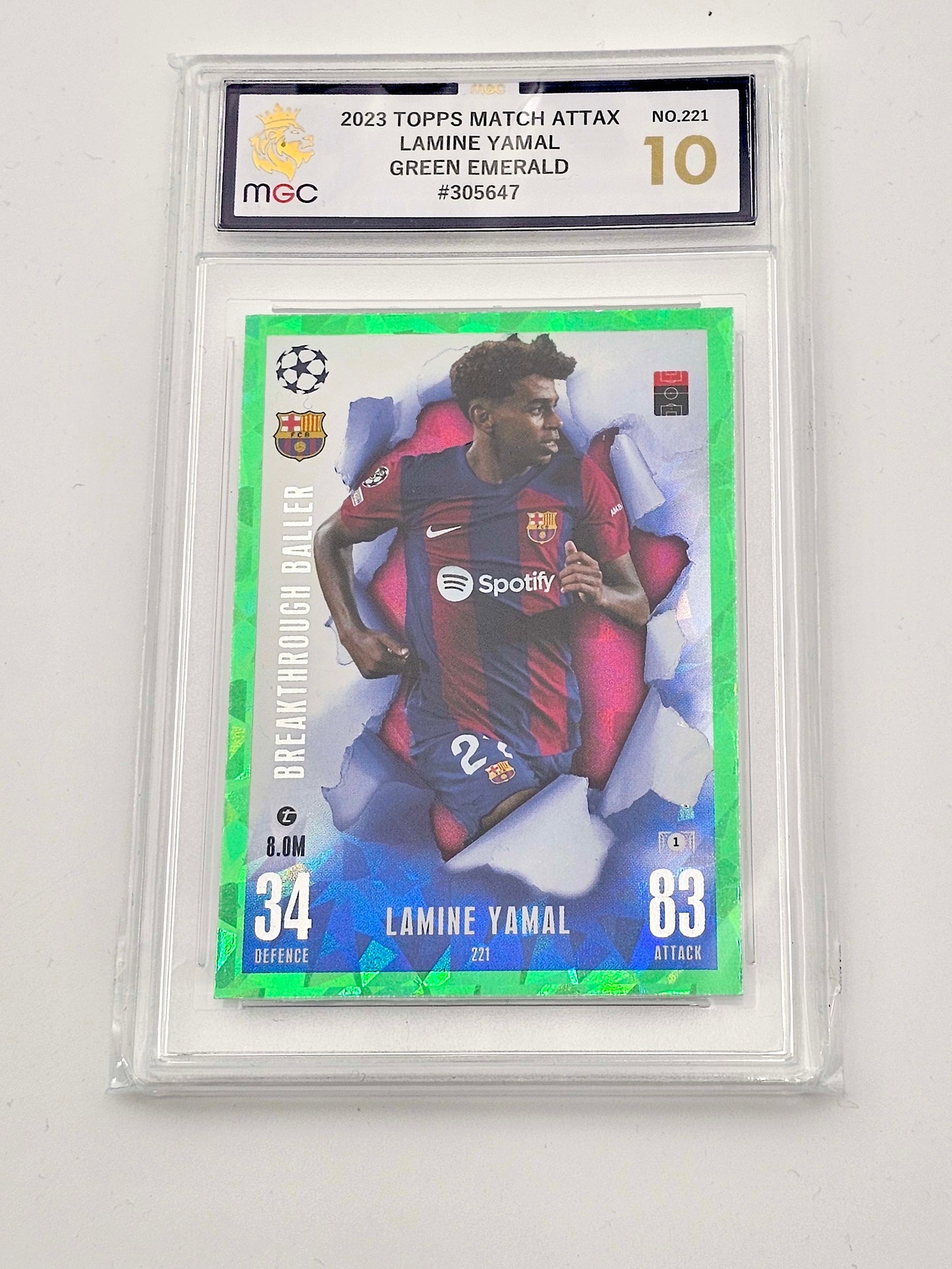 Lamine Yamal ROOKIE MGC 10 Gem Mint - Green Emerald Breakthrough Baller #221 Match Attax Extra 23/24