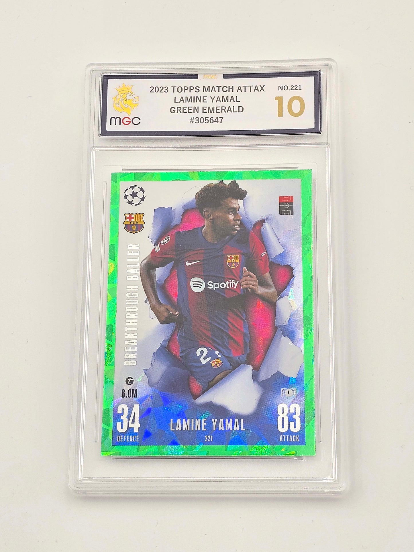 Lamine Yamal ROOKIE MGC 10 Gem Mint - Green Emerald Breakthrough Baller #221 Match Attax Extra 23/24