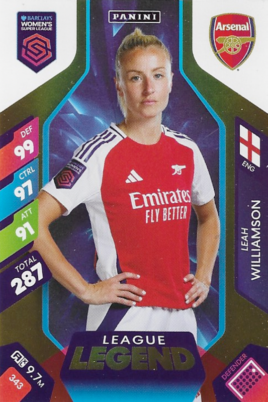 Leah Williamson League Legend Card #343 - WSL 2025 Women's Super League - Panini Adrenalyn XL