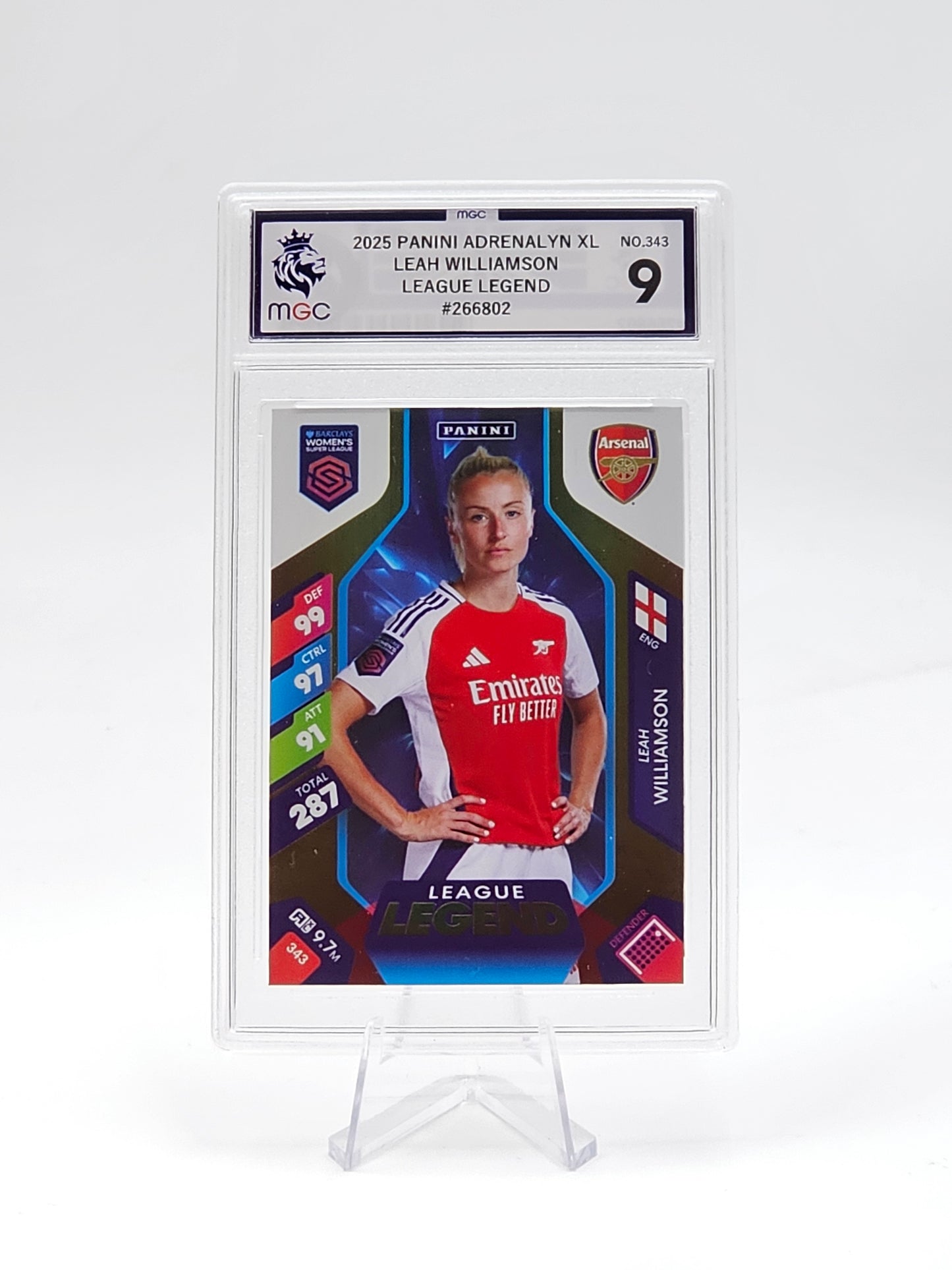 Leah Williamson MGC 9 Graded League Legend Card #343 - 2025 Panini Adrenalyn XL - Arsenal