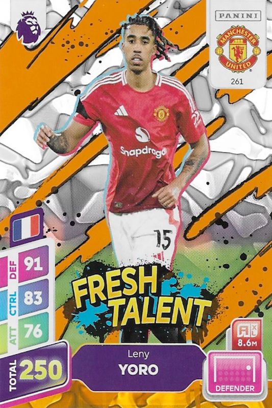 Leny Yoro Fresh Talent Orange Parallel Card #261 - Panini Adrenalyn XL PLUS 2025 Premier League (Manchester United)