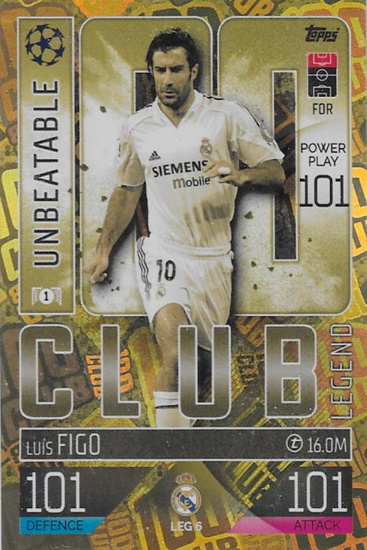 Luis Figo Card #LEG6, Match Attax Extra 2022/23, 100 Club Legend 101, Near Mint