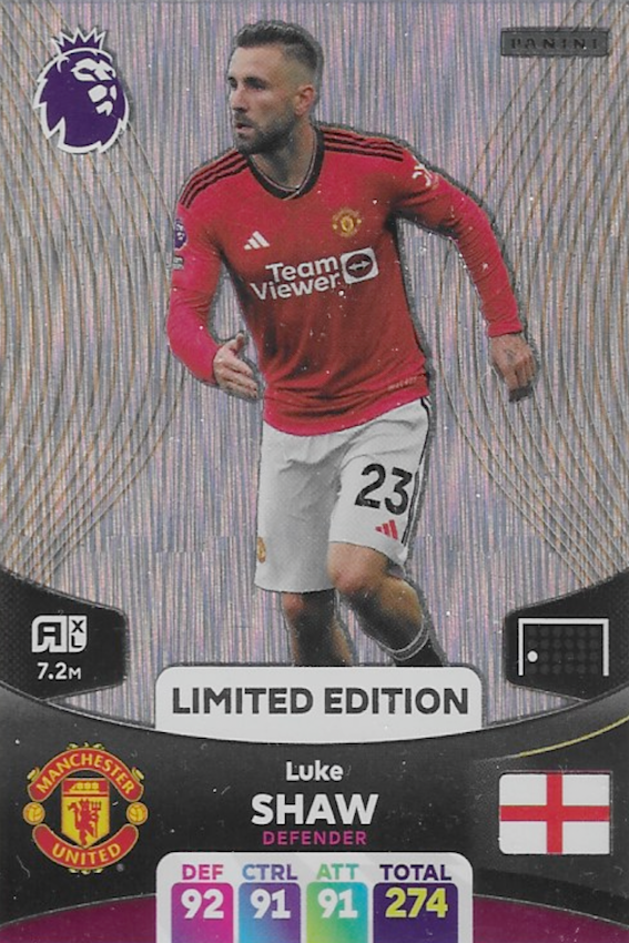 Luke Shaw Manchester United Limited Edition Football Card - Adrenalyn XL 2024 Panini Premier League