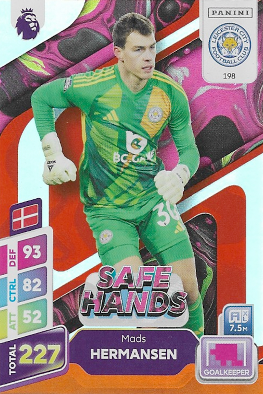 Mads Hermansen Safe Hands Orange Parallel Card #198 - Panini Adrenalyn XL PLUS 2025 Premier League (Leicester City)