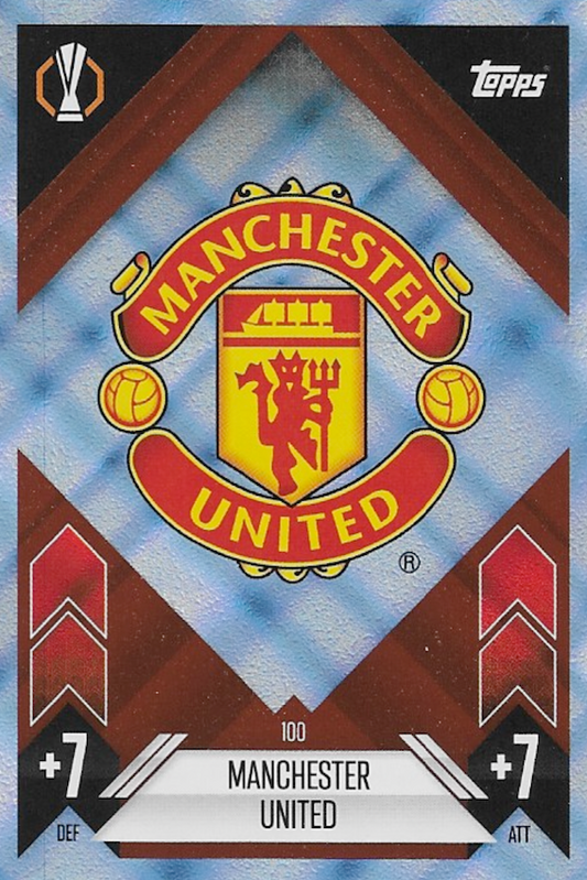 Manchester United Team Badge Blue Crystal Parallel Foil Card, Number 100 - Topps Match Attax 2024/2025