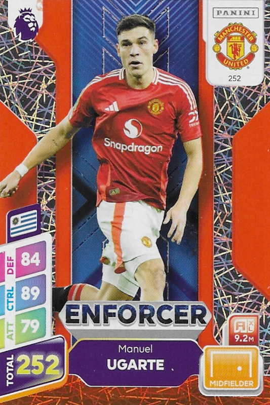 Manuel Ugarte Enforcer Orange Parallel Card #252 - Panini Adrenalyn XL PLUS 2025 Premier League (Manchester United)