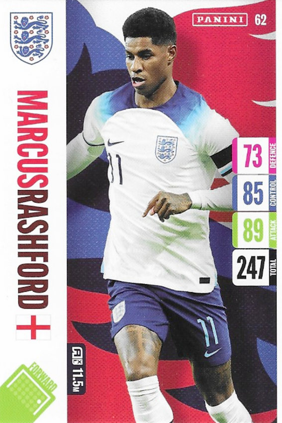 Marcus Rashford Base Card Number 62 - Adrenalyn XL England 2024 Tournament Edition