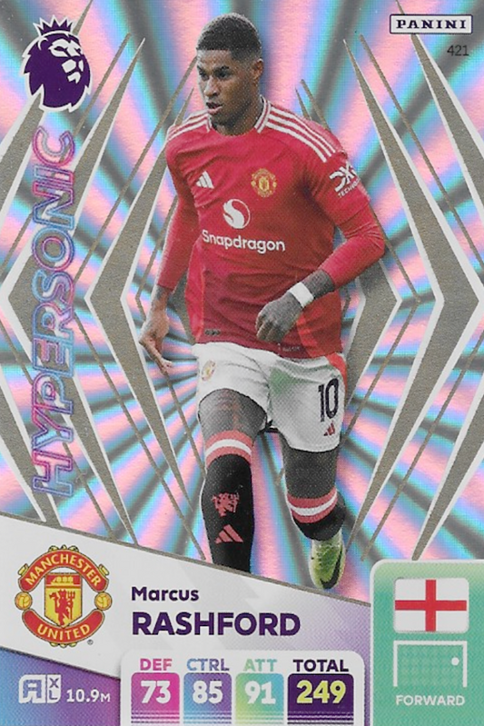 Marcus Rashford Hypersonic Card Number #421 - Adrenalyn XL 2025 Premier League by Panini