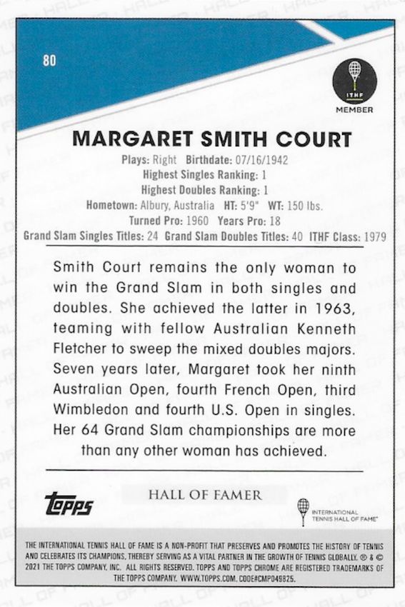 Margaret Smith Court Card Number 80 - Topps Chrome Tennis 2021