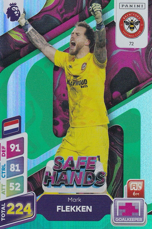 Mark Flekken Safe Hands Green Parallel Card #72 - Panini Adrenalyn XL PLUS 2025 Premier League (Brentford)