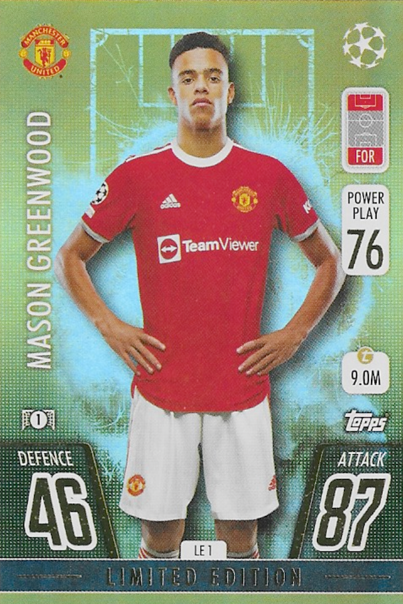 Mason Greenwood Gold Limited Edition LE1 Card - Topps Match Attax 2021/2022