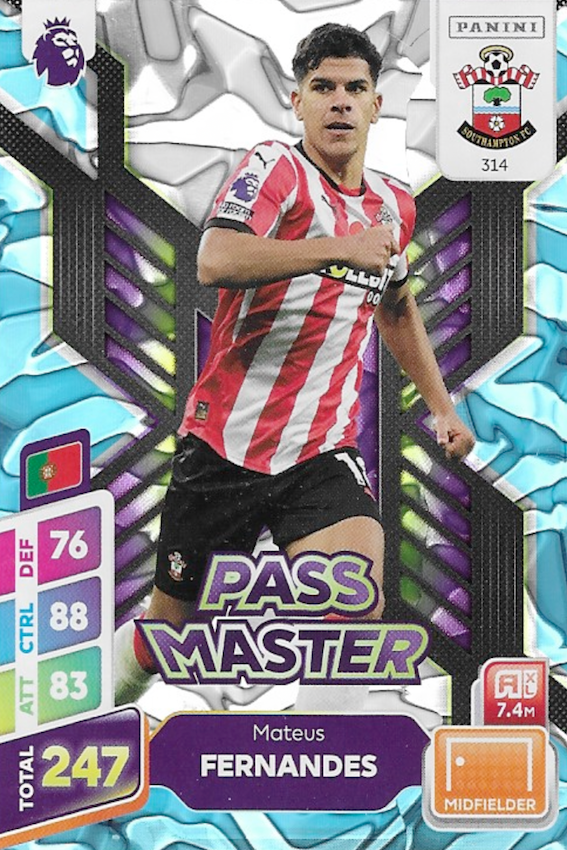 Mateus Fernandes Pass Master Blue Parallel Card #314 - Panini Adrenalyn XL PLUS 2025 Premier League (Southampton)