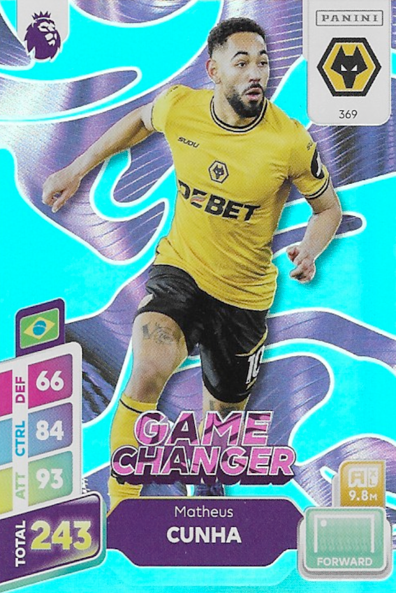 Matheus Cunha Blue Parallel Game Changer Card #369 - Panini Adrenalyn XL PLUS 2025 Premier League (Wolves)