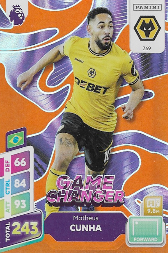 Matheus Cunha Orange Parallel Game Changer Card #369 - Panini Adrenalyn XL PLUS 2025 Premier League (Wolves)
