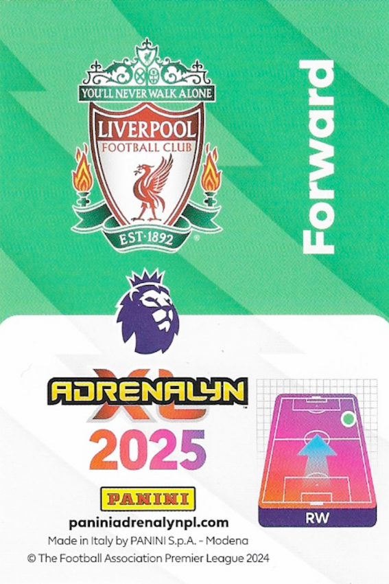 Mohamed Salah Panini Base Card 222 - Adrenalyn XL 2025 Premier League - Liverpool (Back)