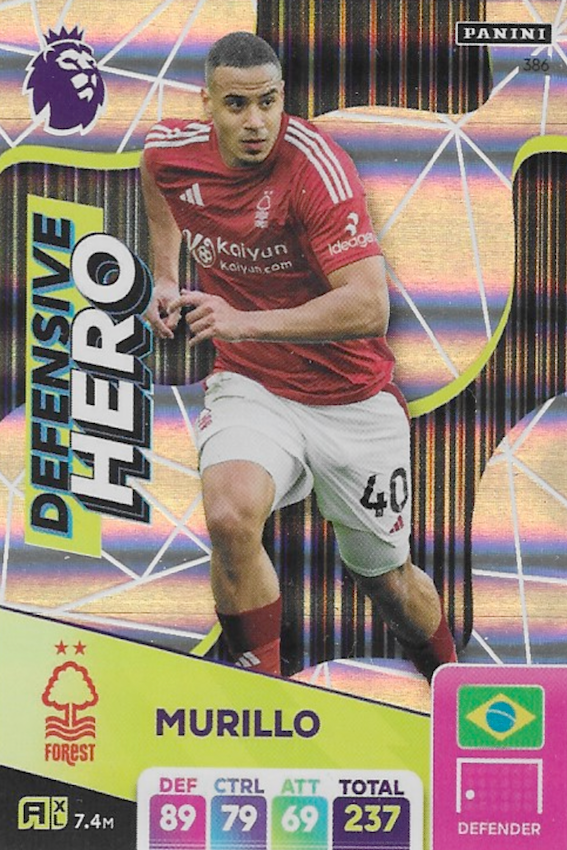 Murillo Defensive Hero Card #386 - Panini Adrenalyn XL 2025 (Nottingham Forest)