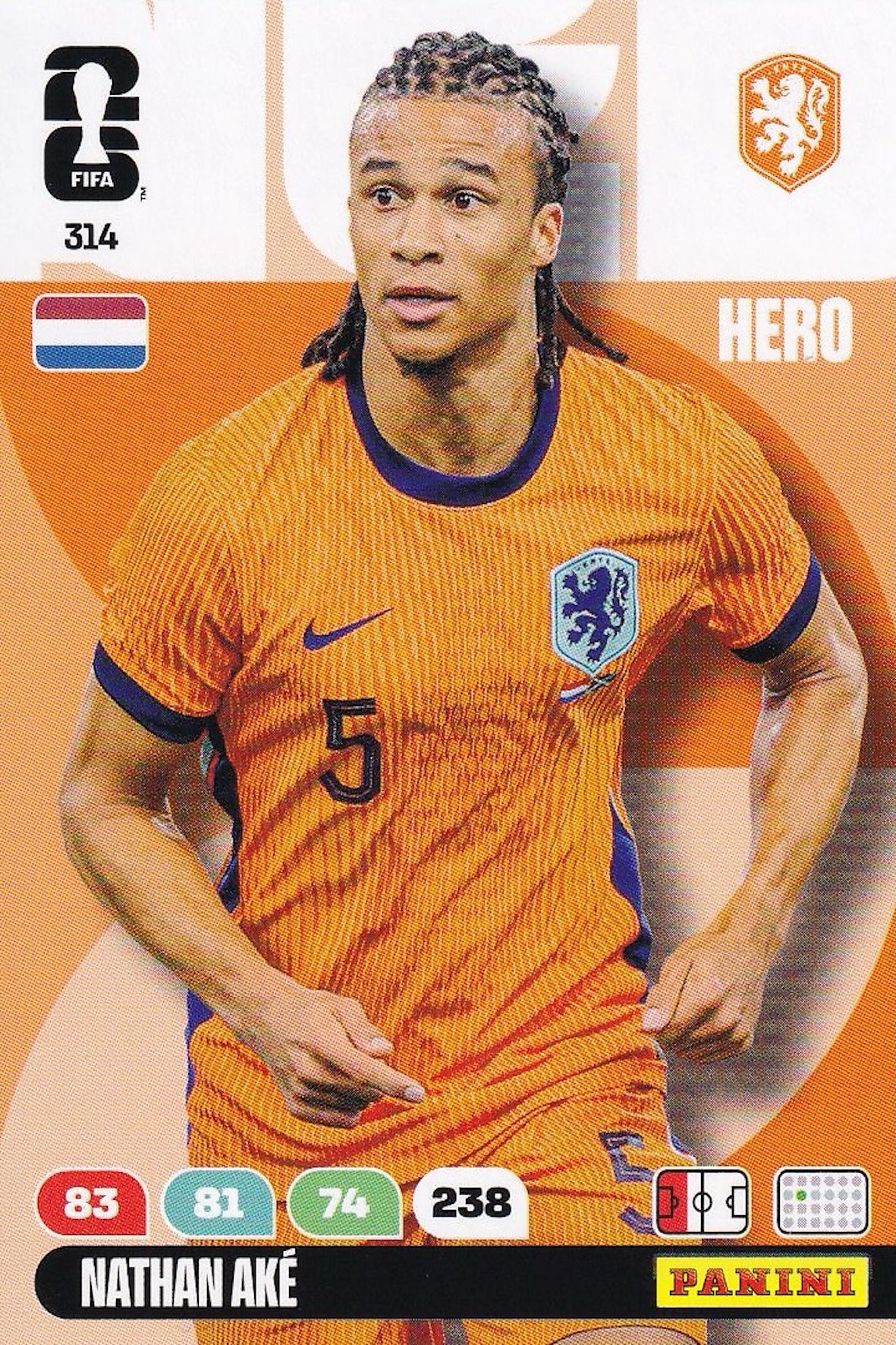 Nathan Ake Hero Base Card #314 - FIFA WORLD CUP 2026 - Panini Adrenalyn XL - Netherlands