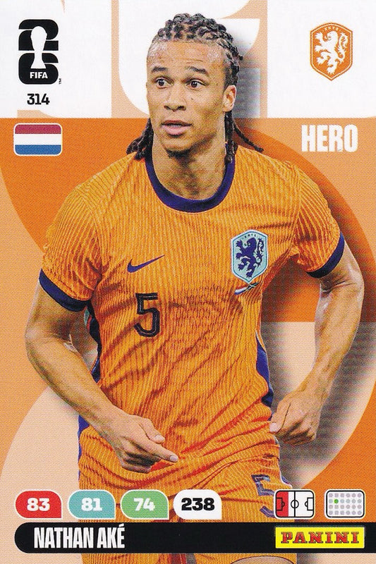 Nathan Ake Hero Base Card #314 - FIFA WORLD CUP 2026 - Panini Adrenalyn XL - Netherlands