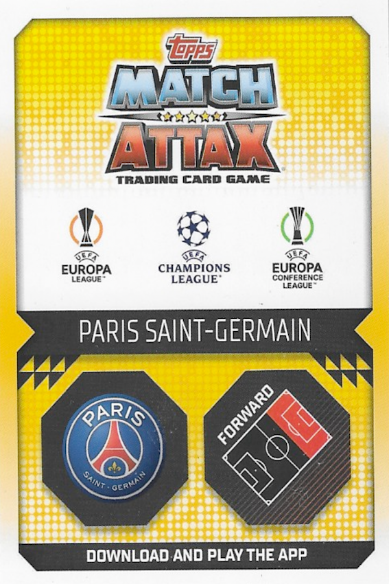 Neymar Jr Out of this World Card - Topps Match Attax Extra 2022/2023 - PSG - back of card