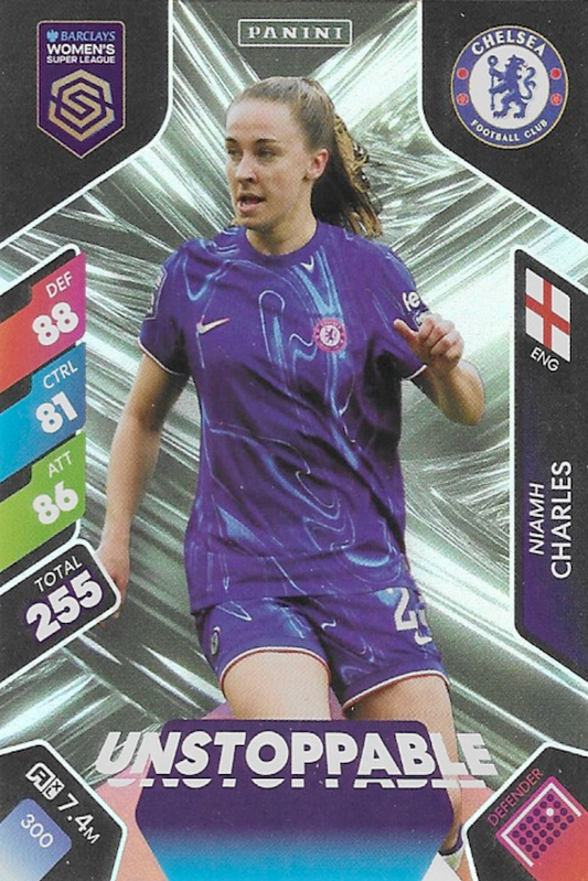 Niamh Charles Unstoppable Card #300 - WSL 2025 Women's Super League Panini Adrenalyn XL (Chelsea)