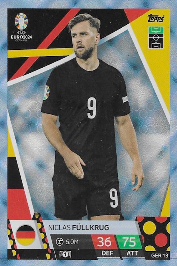 Niclas Fullkrug Blue Crystal Parallel Card #GER13 - Topps Match Attax Euro 2024