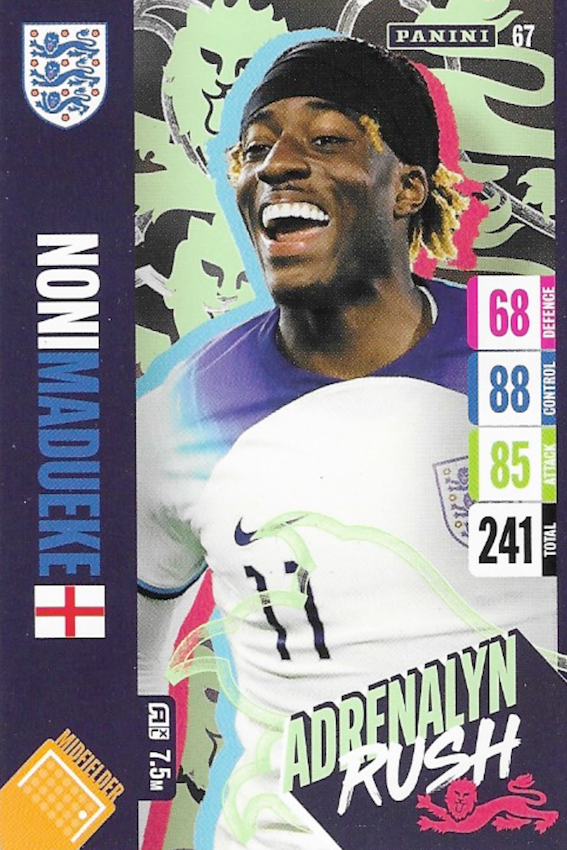 Noni Madueke Adrenalyn Rush Card No 67 - Adrenalyn XL 2024 England Tournament Edition