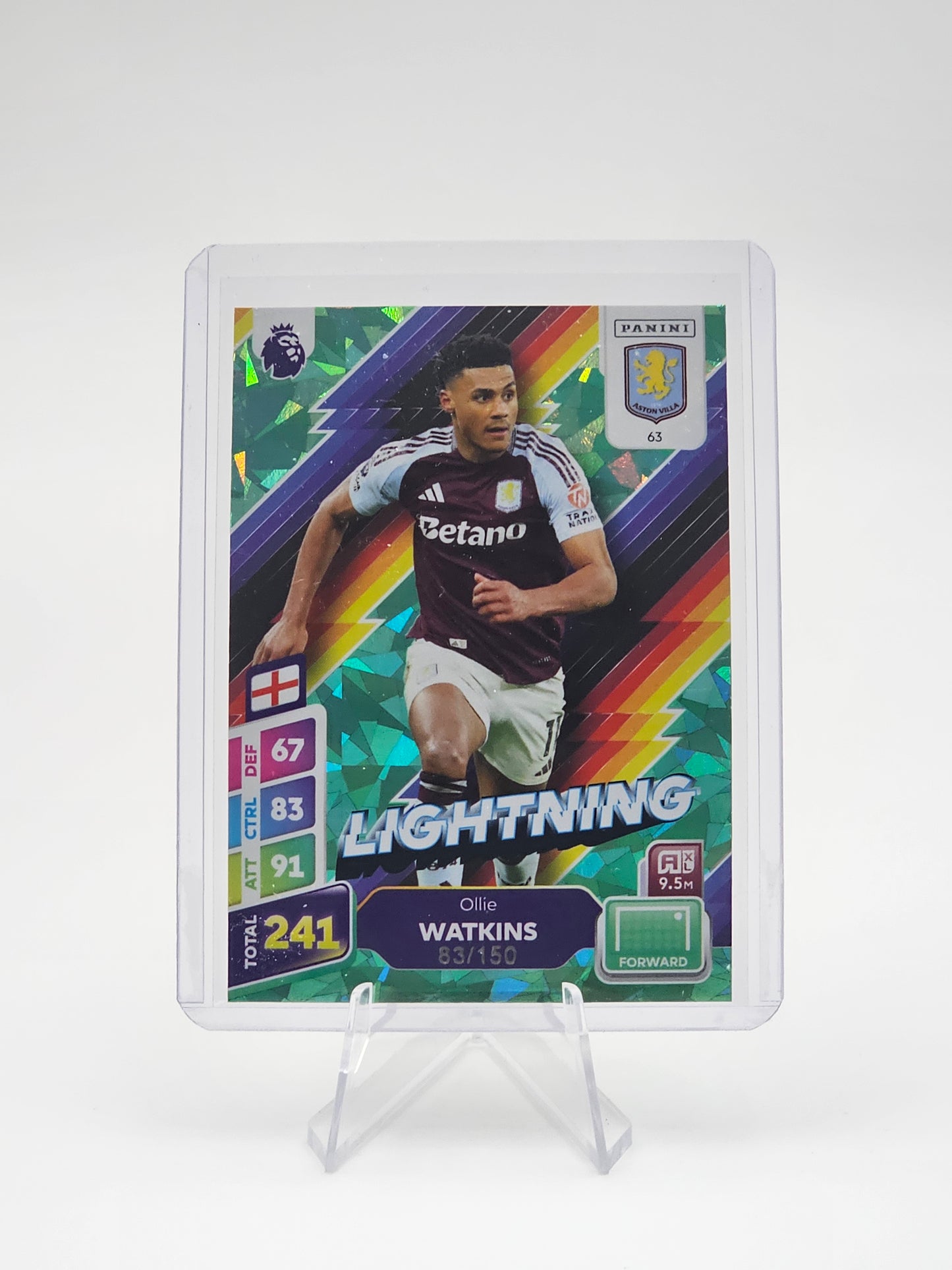 Ollie Watkins LIGHTNING Green PARALLEL 83/150 Adrenalyn XL 2025 PLUS #63 MINT